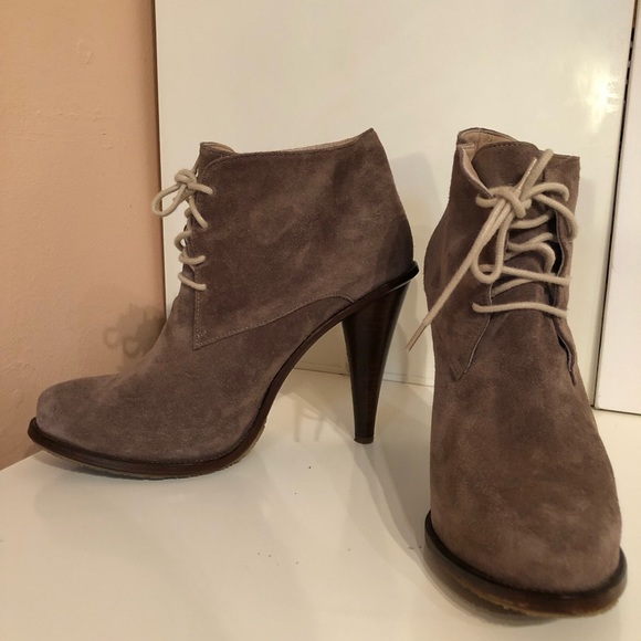 OPENING CEREMONY Grey Suede Lace up Ankle Boots Cone Wood Heel Y2K, 39 fits US 8 - Picture 8 of 10